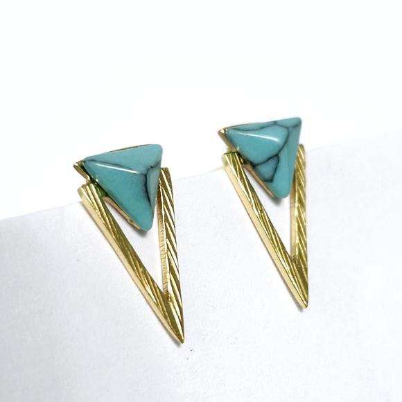 NEW Turquoise Sterling Silver Trillion Earrings - Picture 9 of 9